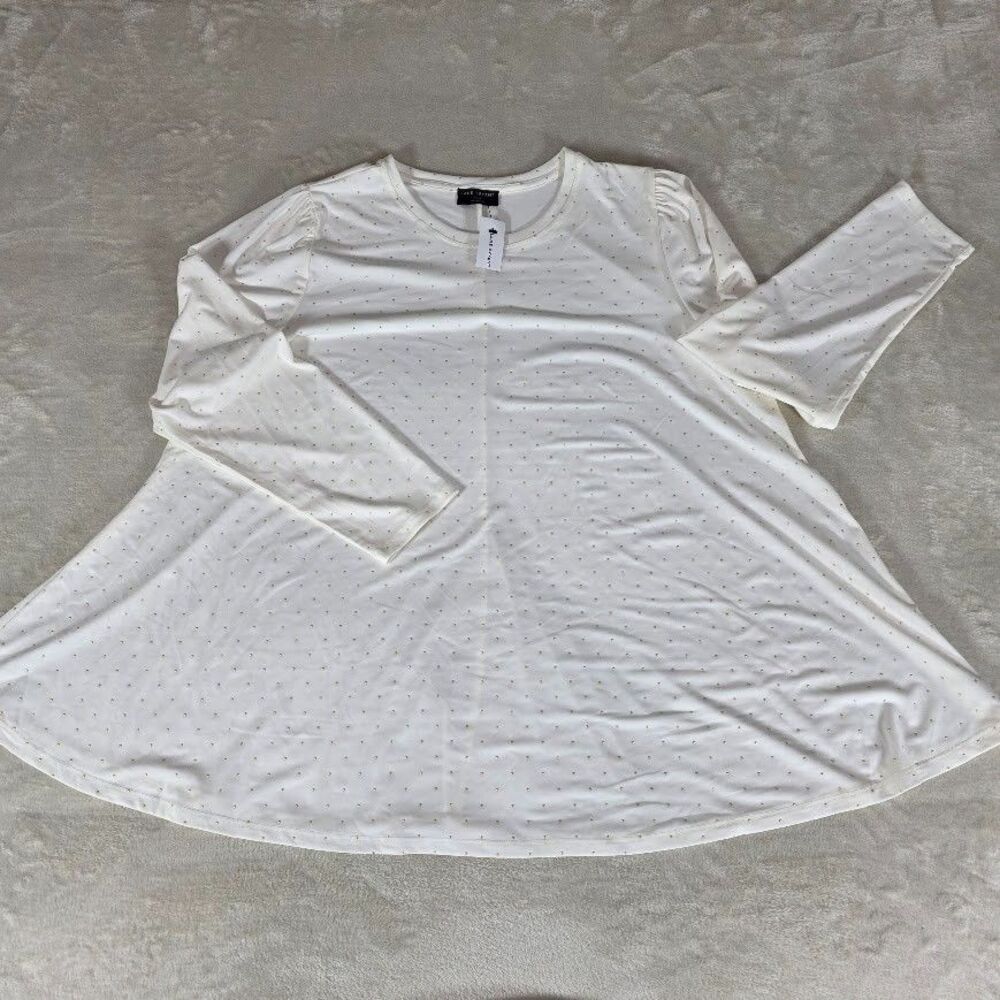 Lane Bryant 22/24 Ivory Chiffon Metallic Gold Swiss Dot Swing Tunic Blouse TShir